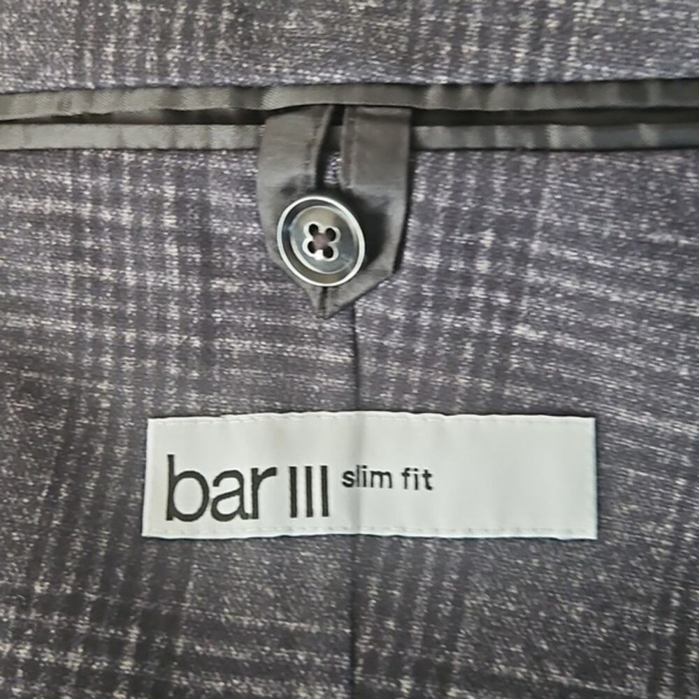 Bar III Slim Fit Men's Plaid Blazer Jacket Size 40R Dark Charcoal Gray Check NWT - Picture 5 of 7